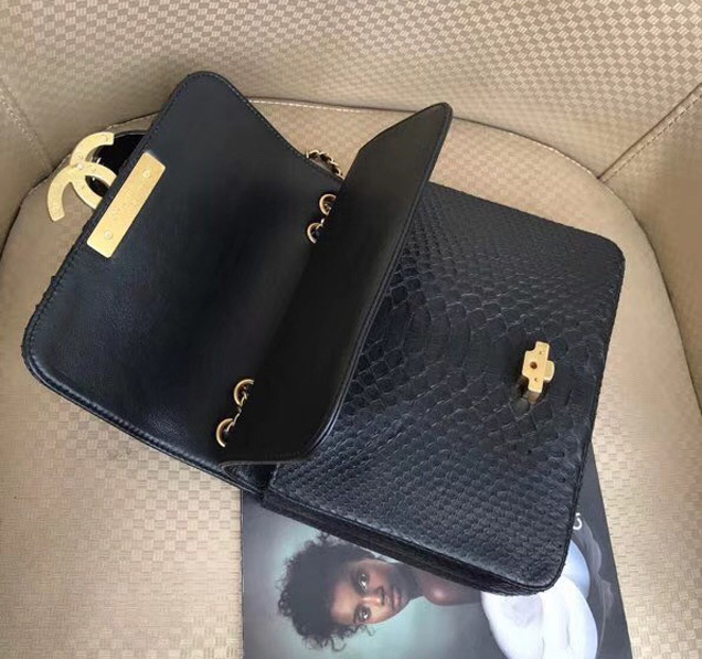 Chanel Original Flap Bag Python Lambskin Gold-Tone Metal A57277 Black