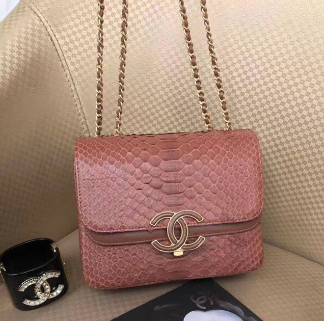 Chanel Original Flap Bag Python Lambskin Gold-Tone Metal A57277 Pink