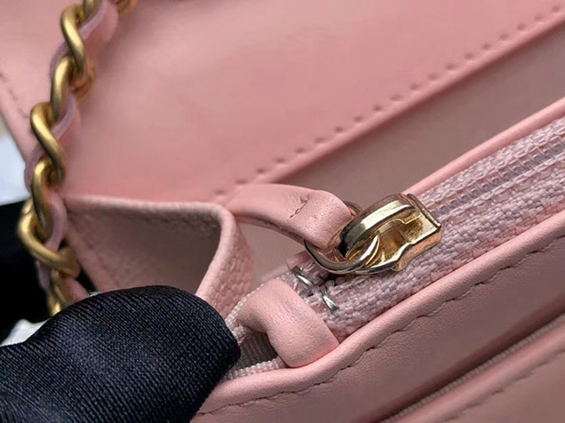 Chanel Boy Wallet On Chain WOC Bag In Pink Grained Calfskin Gold-Tone Metal