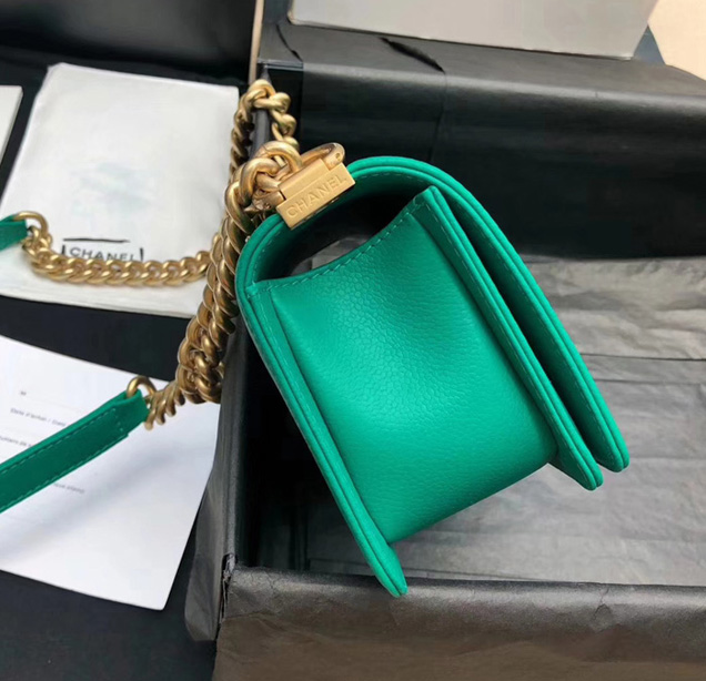 Chanel Small Le Boy Flap Bag Green Grained Calfskin Gold-Tone Metal