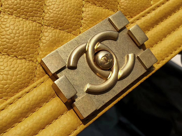 Chanel Small Le Boy Flap Bag Yellow Grained Calfskin Gold-Tone Metal