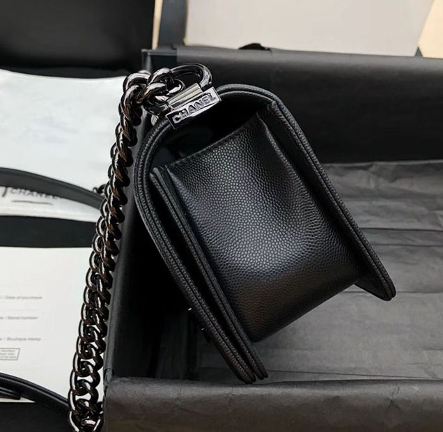 Chanel Small Le Boy Flap Bag Black Grained Calfskin Black-Tone Metal