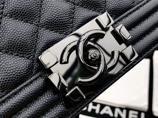 Chanel Small Le Boy Flap Bag Black Grained Calfskin Black-Tone Metal