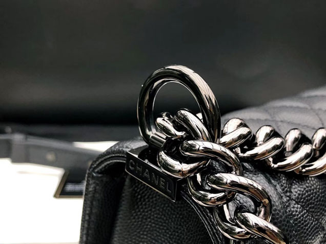 Chanel Small Le Boy Flap Bag Black Grained Calfskin Black-Tone Metal