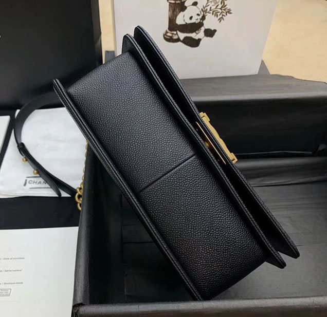 Chanel Medium Le Boy Flap Bag Black Grained Calfskin Placer Gold-Tone Metal
