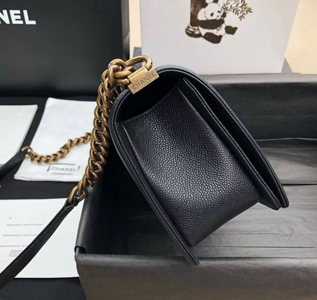 Chanel Medium Le Boy Flap Bag Black Grained Calfskin Gold-Tone Metal