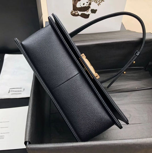 Chanel Medium Le Boy Flap Bag Black Grained Calfskin Gold-Tone Metal
