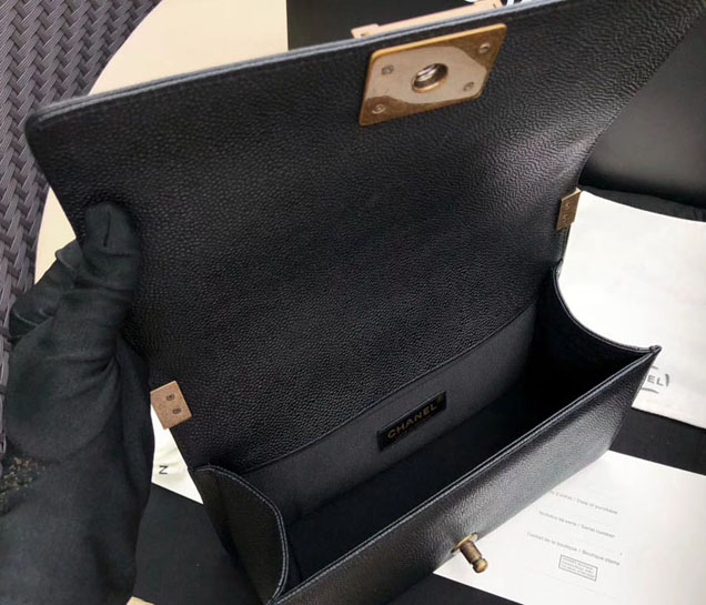 Chanel Medium Le Boy Flap Bag Black Grained Calfskin Gold-Tone Metal