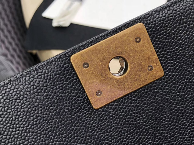 Chanel Medium Le Boy Flap Bag Black Grained Calfskin Gold-Tone Metal