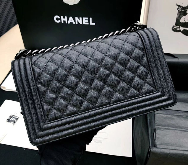 Chanel Medium Le Boy Flap Bag Black Grained Calfskin Black-Tone Metal