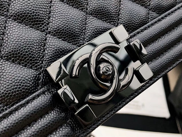 Chanel Medium Le Boy Flap Bag Black Grained Calfskin Black-Tone Metal