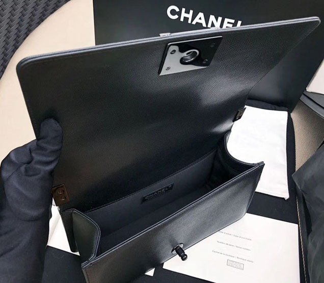 Chanel Medium Le Boy Flap Bag Black Grained Calfskin Black-Tone Metal