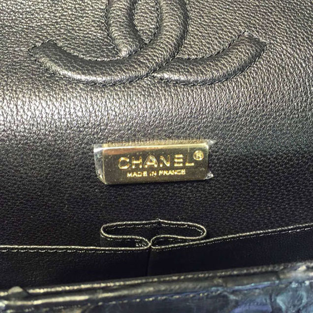 Chanel Python Classic Flap Bag A1112 Gold Black Gold-Tone Metal