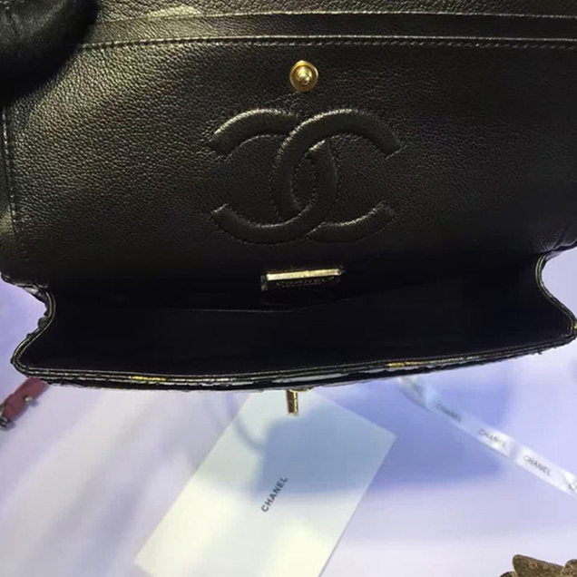 Chanel Python Classic Flap Bag A1112 Gold Black Gold-Tone Metal