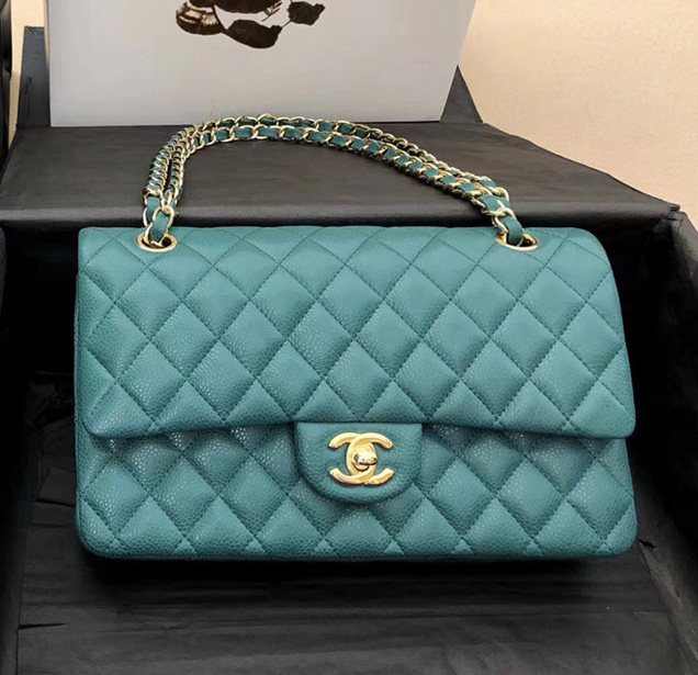 Chanel Classic Flap Bag Tiffany Blue Grained Calfskin Gold-Tone Metal