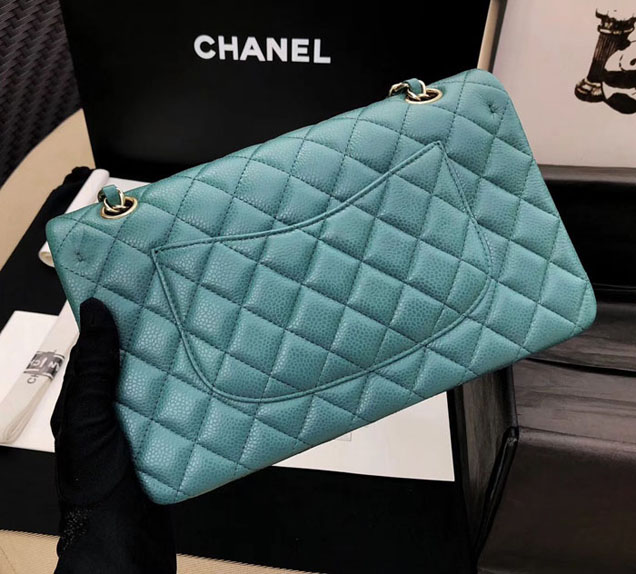 Chanel Classic Flap Bag Tiffany Blue Grained Calfskin Gold-Tone Metal