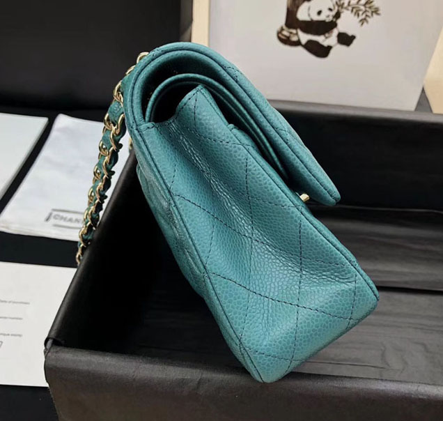 Chanel Classic Flap Bag Tiffany Blue Grained Calfskin Gold-Tone Metal