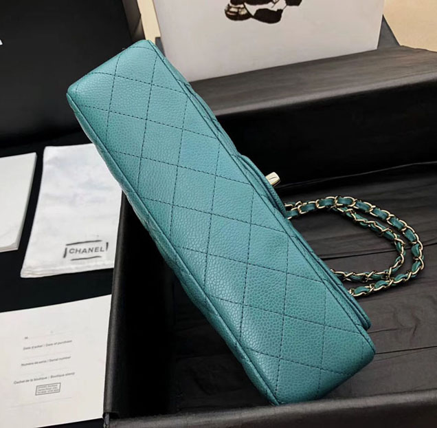 Chanel Classic Flap Bag Tiffany Blue Grained Calfskin Gold-Tone Metal
