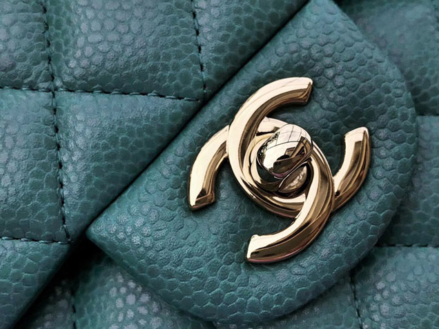 Chanel Classic Flap Bag Tiffany Blue Grained Calfskin Gold-Tone Metal