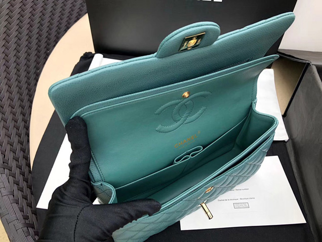 Chanel Classic Flap Bag Tiffany Blue Grained Calfskin Gold-Tone Metal