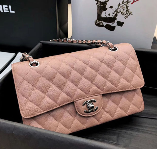 Chanel Classic Flap Bag Khaki Grained Calfskin Silver-Tone Metal 2019