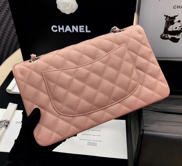 Chanel Classic Flap Bag Khaki Grained Calfskin Silver-Tone Metal 2019