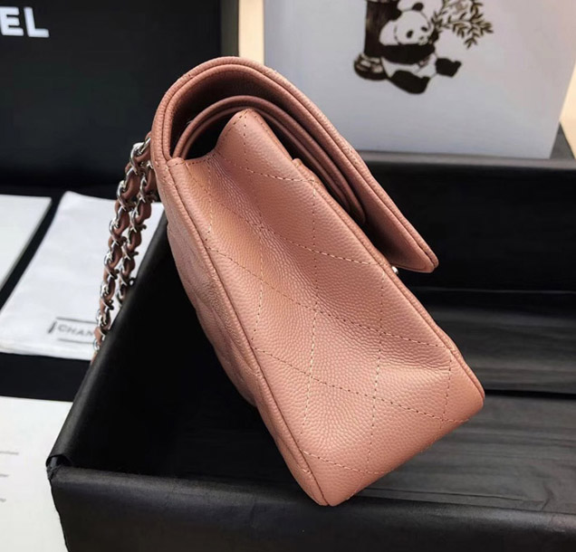 Chanel Classic Flap Bag Khaki Grained Calfskin Silver-Tone Metal 2019