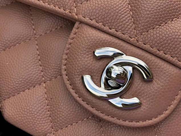 Chanel Classic Flap Bag Khaki Grained Calfskin Silver-Tone Metal 2019