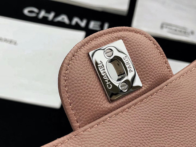 Chanel Classic Flap Bag Khaki Grained Calfskin Silver-Tone Metal 2019