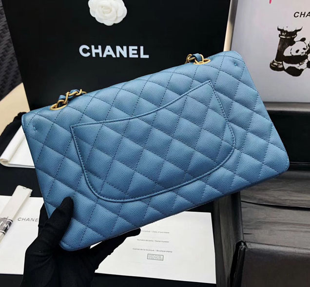 Chanel Classic Flap Bag Blue Grained Calfskin Gold-Tone Metal 2019