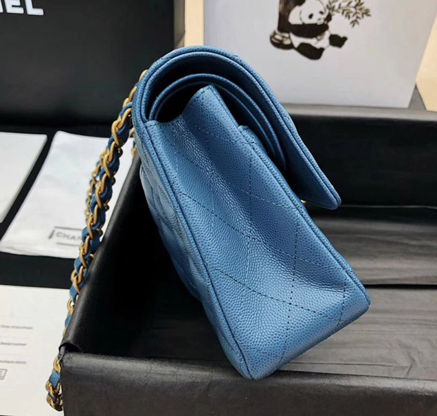 Chanel Classic Flap Bag Blue Grained Calfskin Gold-Tone Metal 2019