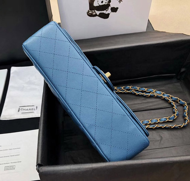 Chanel Classic Flap Bag Blue Grained Calfskin Gold-Tone Metal 2019