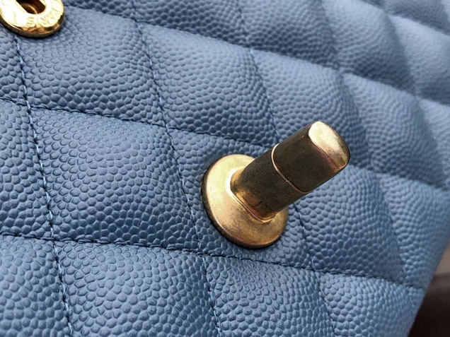 Chanel Classic Flap Bag Blue Grained Calfskin Gold-Tone Metal 2019