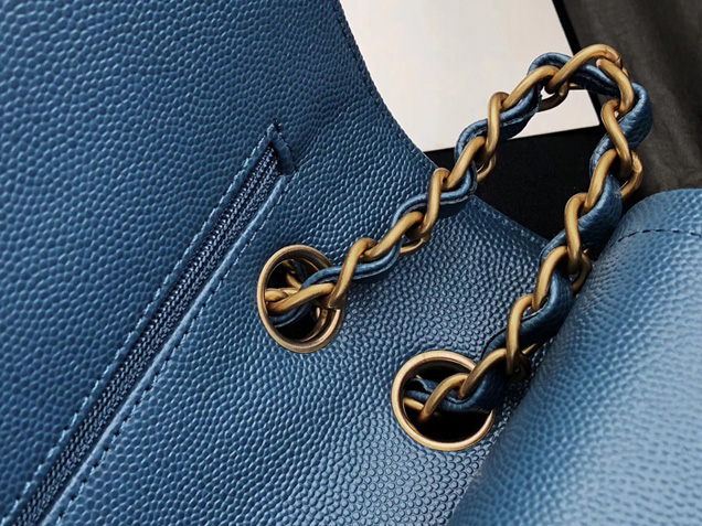 Chanel Classic Flap Bag Blue Grained Calfskin Gold-Tone Metal 2019