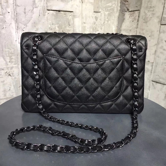 Chanel Classic Flap Bag Black Grained Calfskin Black-Tone Metal