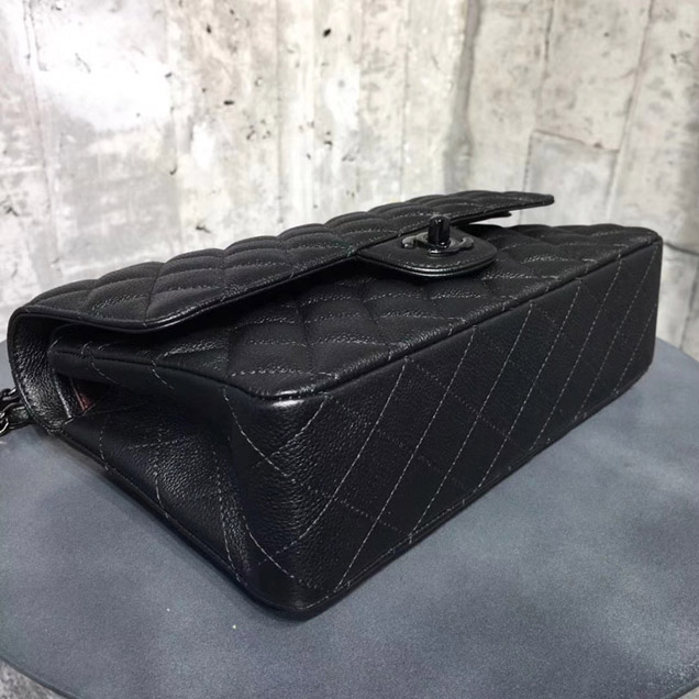 Chanel Classic Flap Bag Black Grained Calfskin Black-Tone Metal