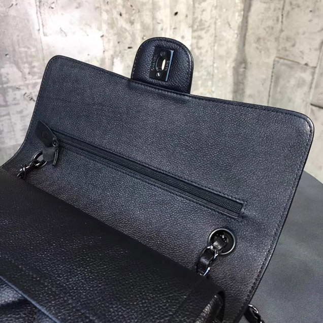 Chanel Classic Flap Bag Black Grained Calfskin Black-Tone Metal