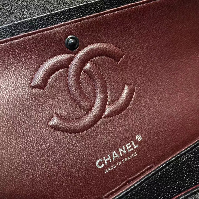 Chanel Classic Flap Bag Black Grained Calfskin Black-Tone Metal