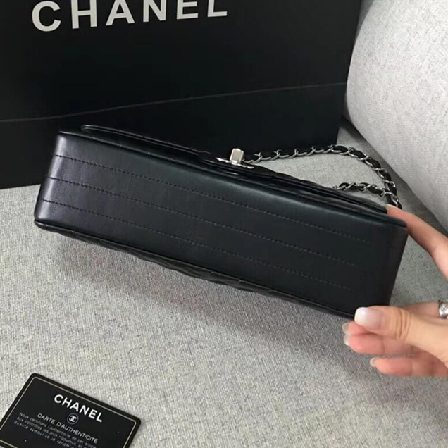 Chanel Chevron Classic Flap Bag Black Lambskin Silver-Tone Metal
