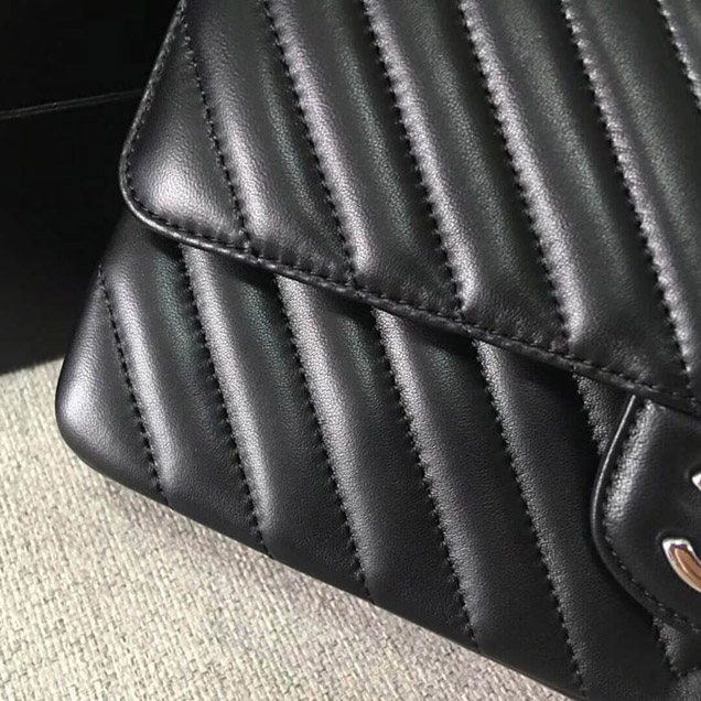Chanel Chevron Classic Flap Bag Black Lambskin Silver-Tone Metal