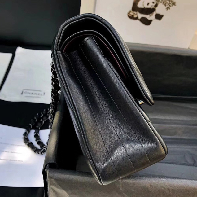Chanel Chevron Classic Flap Bag Black Lambskin Black-Tone Metal