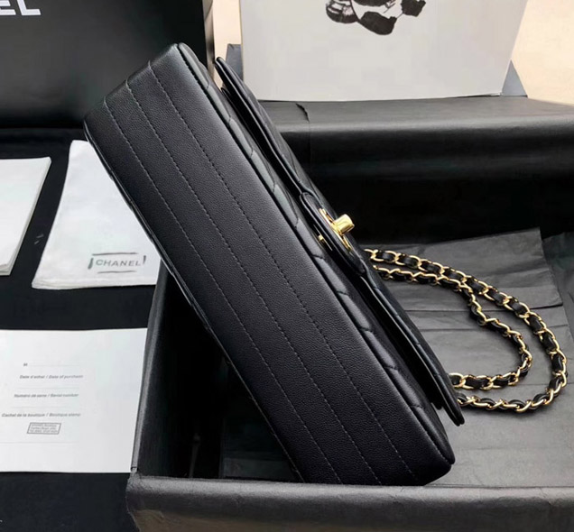Chanel Chevron Classic Flap Bag Black Lambskin Gold-Tone Metal