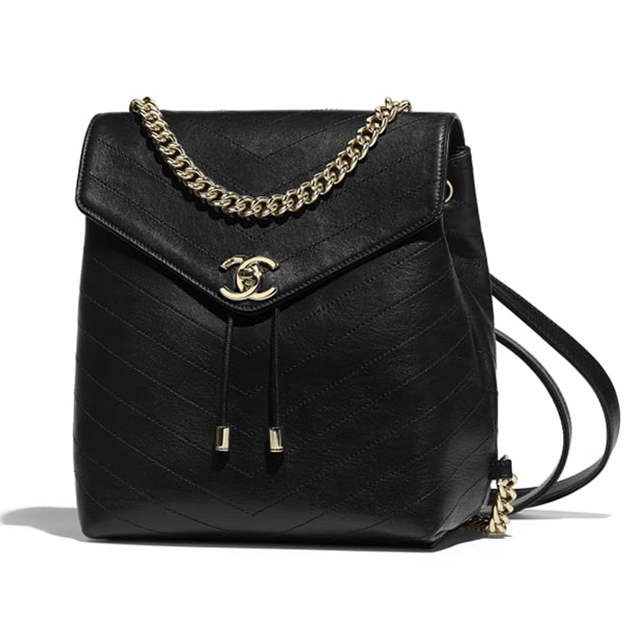 Chanel Calfskin Black Backpack A57555 Y83835 Gold-Tone Metal