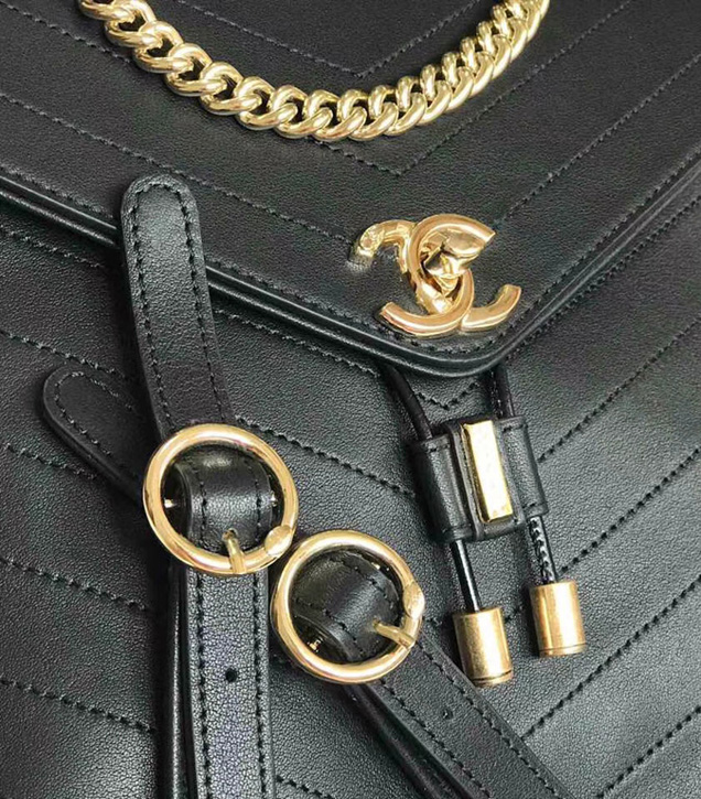 Chanel Calfskin Black Backpack A57555 Y83835 Gold-Tone Metal