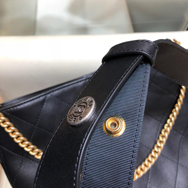 Chanel Button Up Calfskin & Grosgrain Hobo Handbag A57573 Black 2018