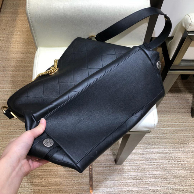 Chanel Button Up Calfskin & Grosgrain Hobo Handbag A57576 Black 2018