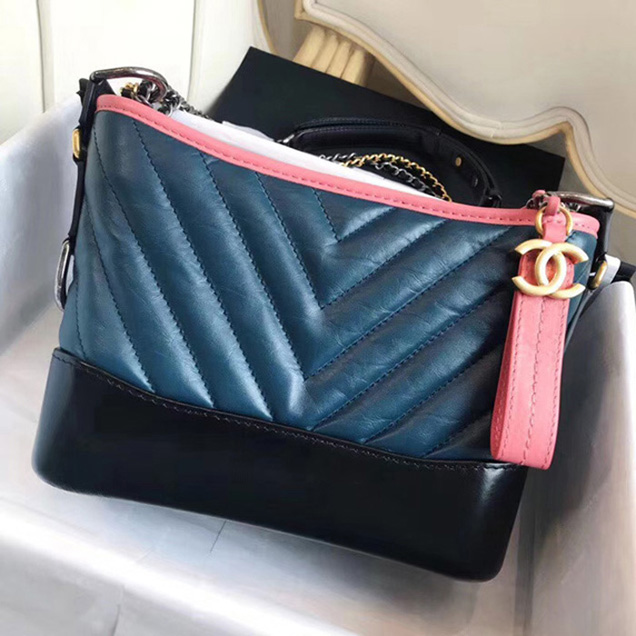 Chanel Aged Chevron Calfskin Gabrielle Small Hobo Bag A91810 Blue Black Pink 2018