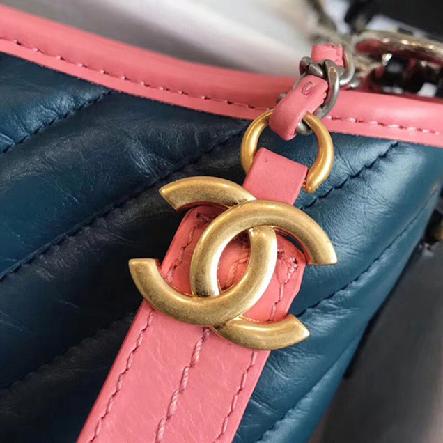 Chanel Aged Chevron Calfskin Gabrielle Small Hobo Bag A91810 Blue Black Pink 2018