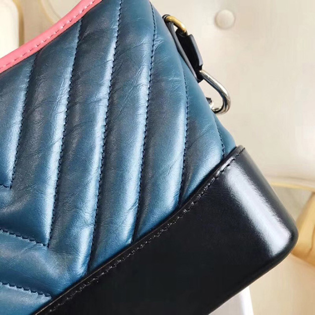 Chanel Aged Chevron Calfskin Gabrielle Small Hobo Bag A91810 Blue Black Pink 2018