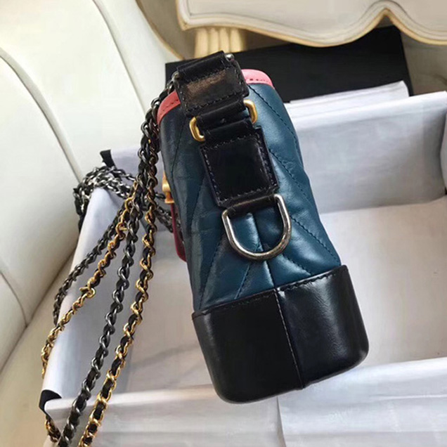 Chanel Aged Chevron Calfskin Gabrielle Small Hobo Bag A91810 Blue Black Pink 2018